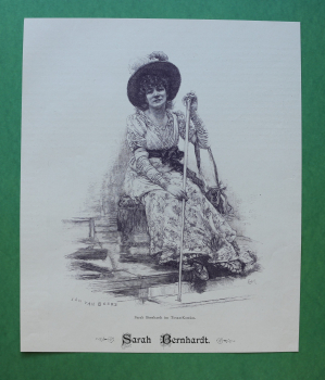 Farb Holzstich Jan van Beers 1890-1900 Sarah Bernhardt im Tosca-Kostüm